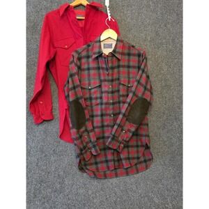 Vintage Pendleton Shirt Mens Medium Red Wool Lot 2 Plaid Solid Flannel USA